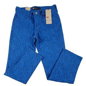 Levis Womens Jeans Bright Mid Rise Raindrop Pattern Skinny Size 2 Petite JH1187
